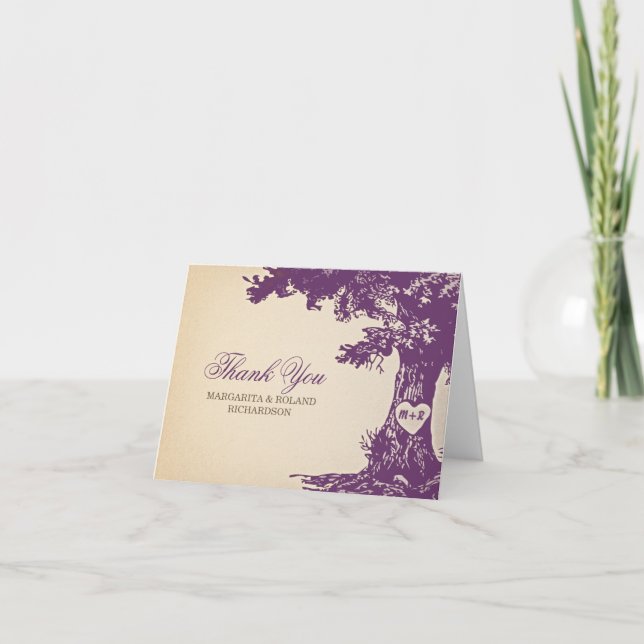 plum old oak tree wedding thank you cards (Front)