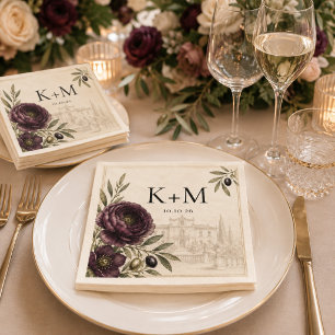 Plum & Olive Botanical Personalised Wedding Napkin