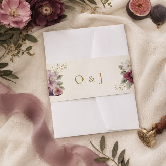 Plum & Olive Botanical Wedding Belly Band Invitation Belly Band