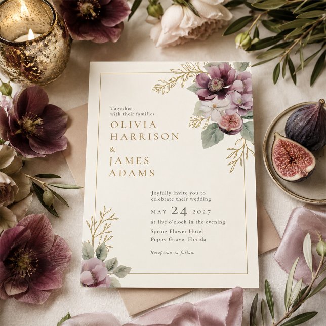 Plum & Olive Botanical Wedding Invitation (Plum & Olive Botanical Wedding Invitation)