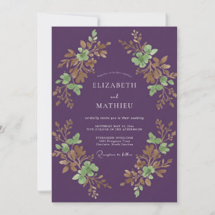 Plum Olive Foliage Eucalyptus Wedding Invitation