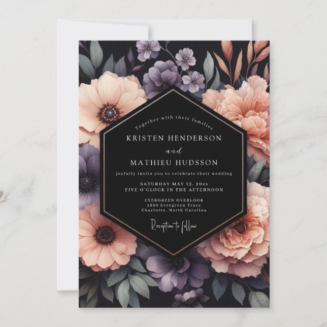 Plum Onyx Floral Wedding Invitation (Front)