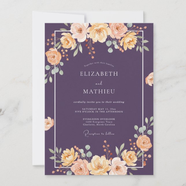 Plum Opulent Autumnal Wedding Invitation (Front)
