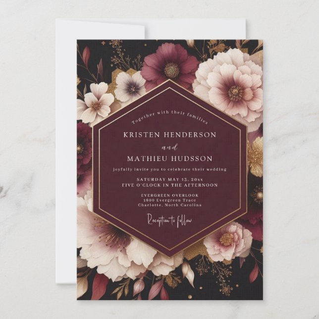 Plum Opulent Bloom Wedding Invitation (Front)