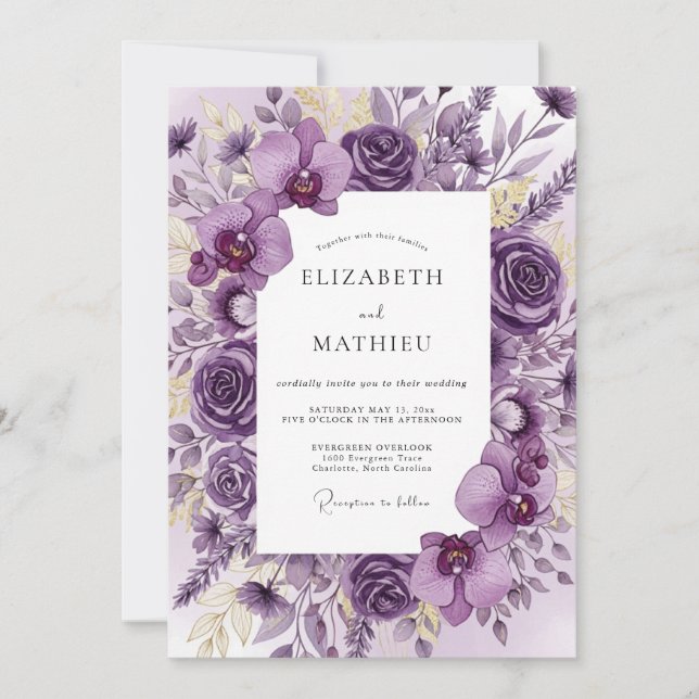 Plum Opulent Botanical Wedding Invitation (Front)