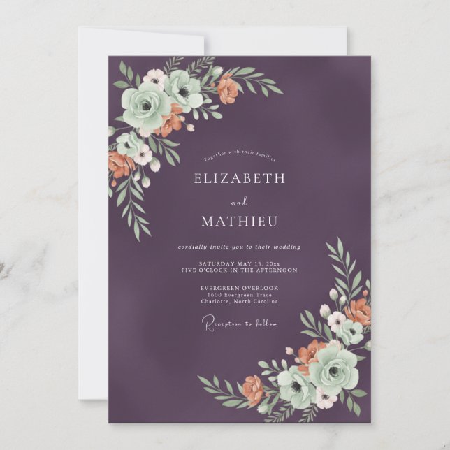 Plum Opulent Nature Wedding Invitation (Front)