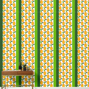 Plum Orange and Yellow Florals on Green Panels Wallpaper