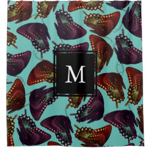 Plum Orange Butterflies Swarm Monogram Shower Curtain