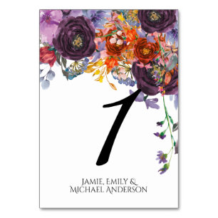 Plum Orange Floral Personalised Table Number