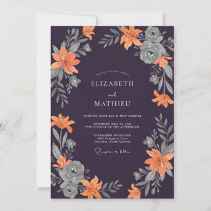 Plum Orange Lily Wedding Invitation