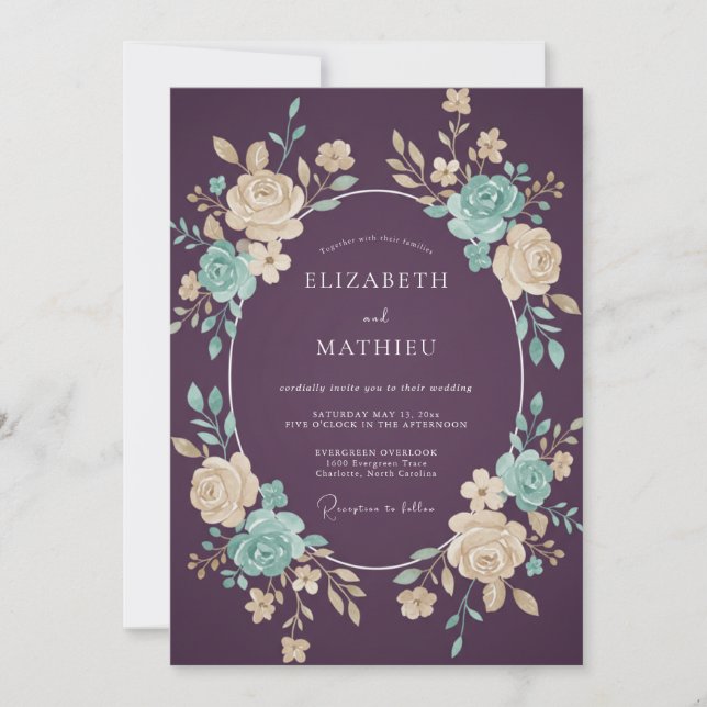 Plum Ornate Romantic Wedding Invitation (Front)
