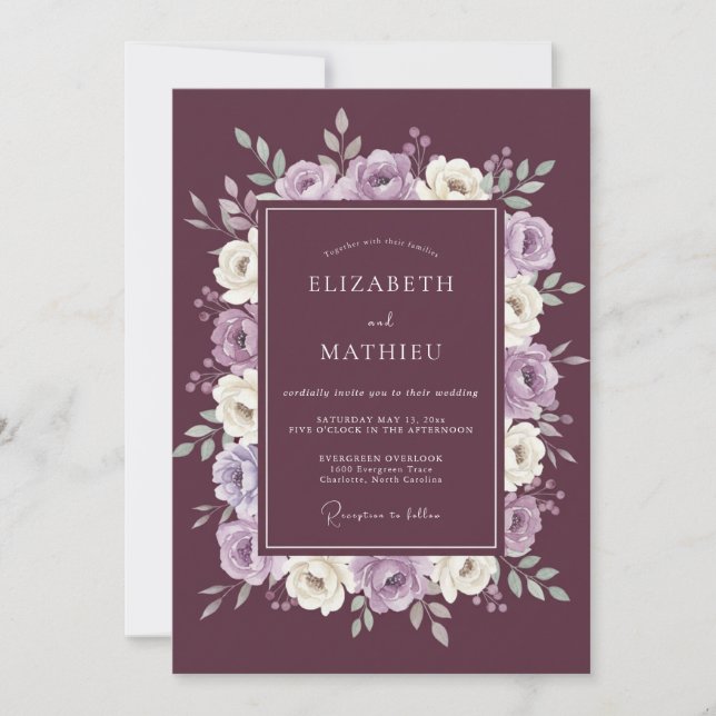 Plum Ornate Winter Wedding Invitation (Front)