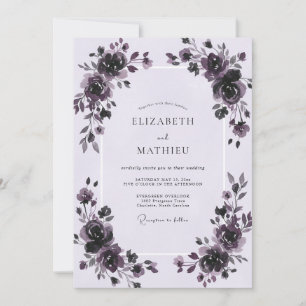 Plum Painted Rose Wedding Invitation