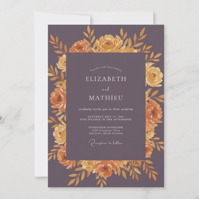 Plum Painterly Floral Autumn Wedding Invitation (Front)