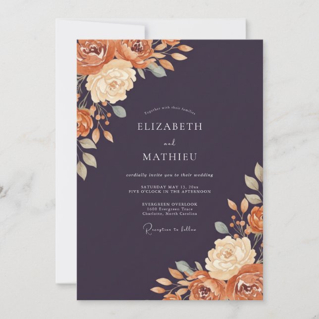 Plum Painterly Floral Flourish Wedding Invitation (Front)