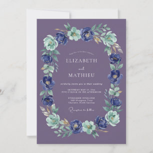 Plum Painterly Floral Oval Wedding Invitation