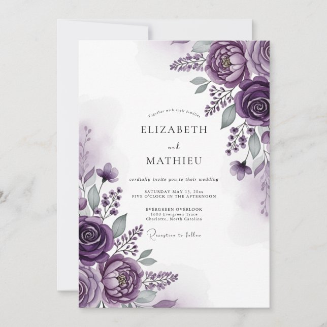 Plum Painterly Floral Romance Wedding Invitation (Front)