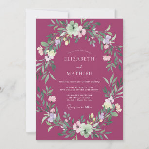 Plum Painterly Floral Wreath Wedding Invitation