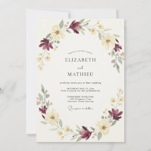 Plum Pale Cream Wildflower Wedding Invitation