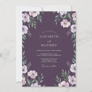 Plum Pale Lavender Leafy Wedding Invitation