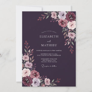 Plum Pale Lavender Painted Wedding Invitation