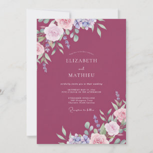 Plum Pale Lavender Peony Wedding Invitation
