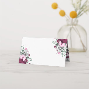Plum & Pale Pink Rose Bouquet Place Card