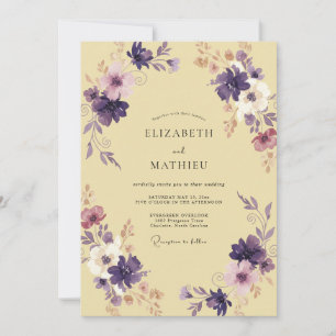 Plum Pale Yellow Petal Wedding Invitation