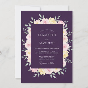 Plum Pastel Ranunculus Eucalyptus Wedding Invitation