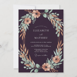 Plum Peach Leafy Wedding Invitation