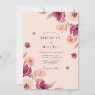 Plum Peach Painted Wedding Invitation
