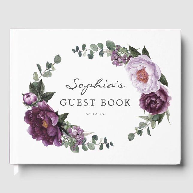 Plum Peonies Bridal Shower Guest Book (Front)
