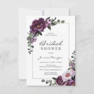 Plum Peonies Bridal Shower Invitation Card