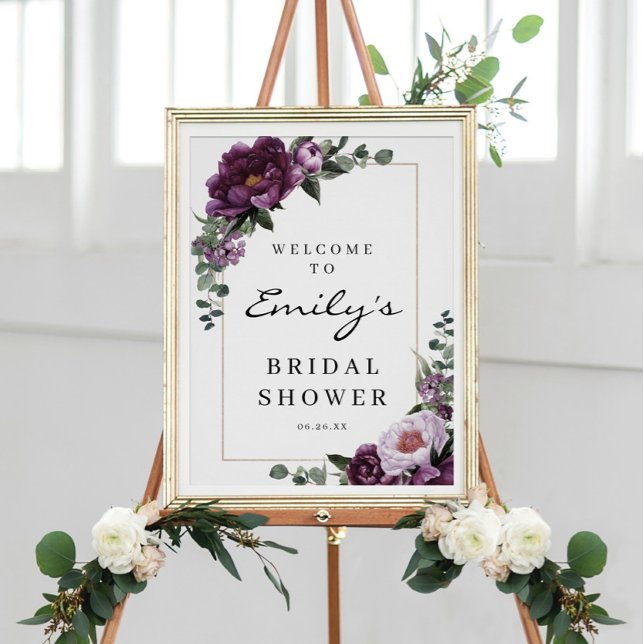 Plum Peonies Bridal Shower Welcome Sign (Creator Uploaded)