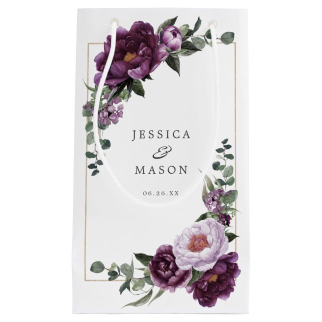 Plum Peonies Floral Hotel Wedding Gift Bag (Front)