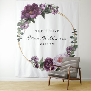 Plum Peonies Romantic Floral Bridal Backdrop Tapestry