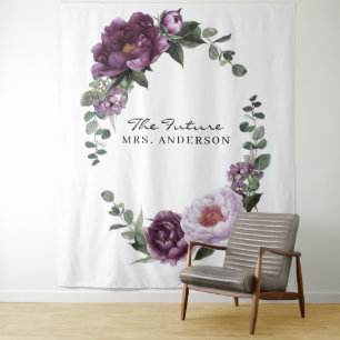 Plum Peonies Romantic Floral Bridal Backdrop Tapestry