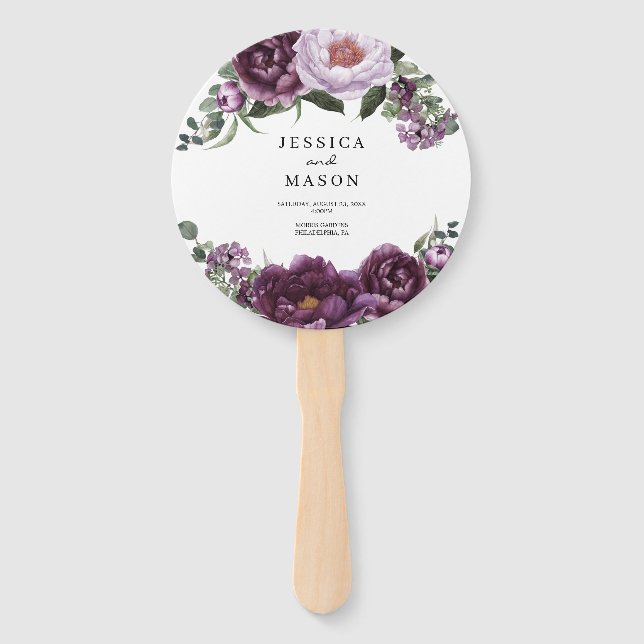 Plum Peonies Romantic Wedding Program Fan (Front)