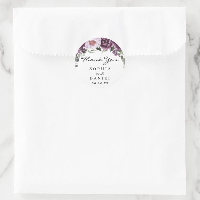 Plum Peonies Wedding Favour Sticker (Bag)