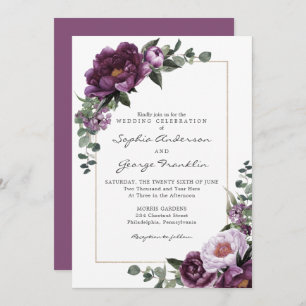 Plum Peonies Wedding Invitation Card