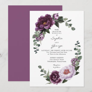 Plum Peonies Wedding Invitation Card