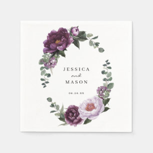 Plum Peonies Wedding Napkin Cocktail Napkin