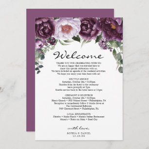 Plum Peonies Wedding Welcome Itinerary Program Programme