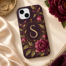 Plum Peony Gold Botanical Monogram Phone Case