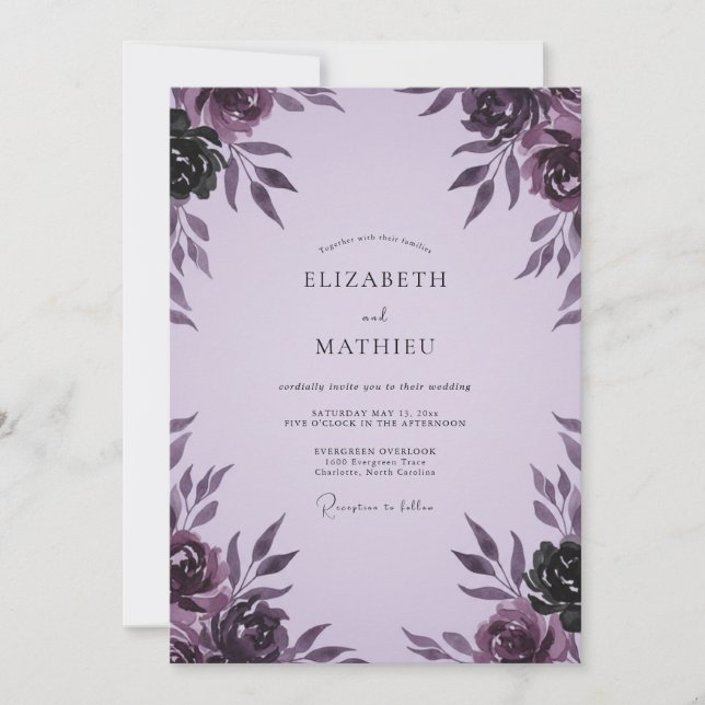 Plum Peony Wedding Invitation (Front)