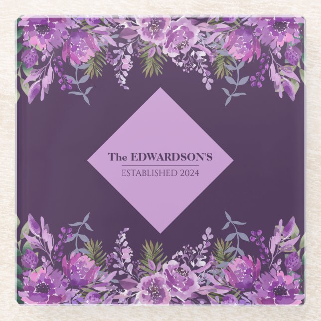 Plum Perfection: Garden Glamour Glass Coaster (Front)