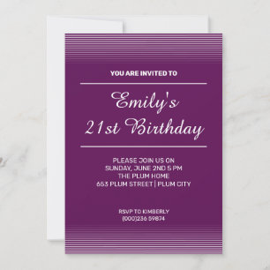 Plum Perfection - Invitation With White Stripes