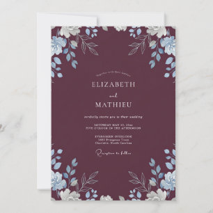 Plum Periwinkle Leafy Wedding Invitation