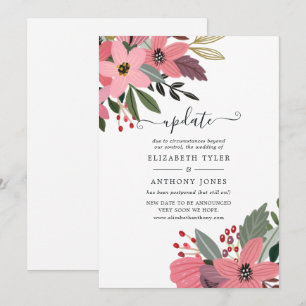 Plum Pink and Gold Floral Wedding Update Invitation