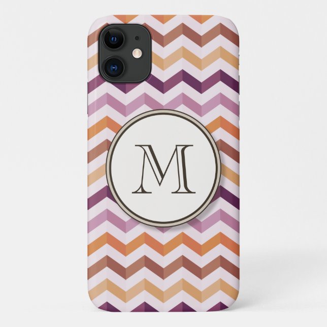 Plum Pink Candy Chevron Stripes and Round Monogram Case-Mate iPhone Case (Back)
